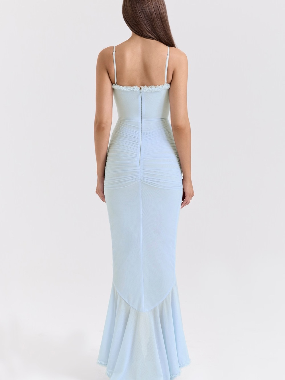 House of CB Gabbi Ice Blue Mesh Ruffled Front Gown With Tag - Picture 8 of 14